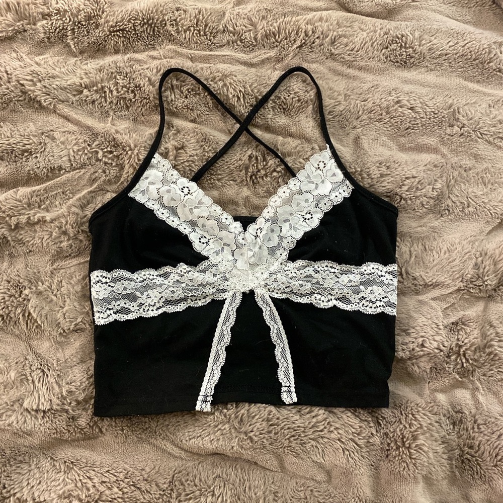 Cross back lace tank cami